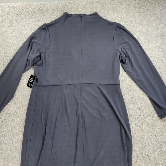 Express Modest Maxi Dress Womens XL Black High Mock Neck Ruched Shoulder New - Picture 11 of 16